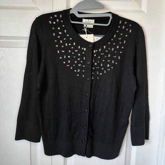 kate spade Sweaters - Kate Spade Tokyo Grid Rhinestone Black Cardigan Sz.S NWT